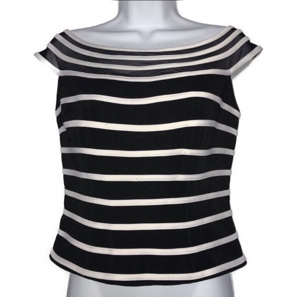 Cache Boatneck Black White Binding Stripe Top 6 - Picture 1 of 4
